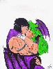 9818 - Morrigan Aenslan, with Lilith and husband from a fanfic setting, drawn by Kenny Blackwell.