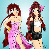 022100 - Aerith and Tifa switching outfits. Artwork drawn and contributed by Fani.