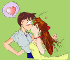 001101 - Asuka Langley, drawn and donated by Strike Fiss and sister. Asuka kissing Shiniji, instead of beating the crap out of the poor guy. =)