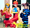 033800 - The Yellow Cab, an all-woman acting group famous for their huge breasts, performed a stage version of the animated show CUTIE HONEY. The play was held at Bandai`s theater in Matsudo City Chiba Prefecture from July 25th to Aug 3rd.